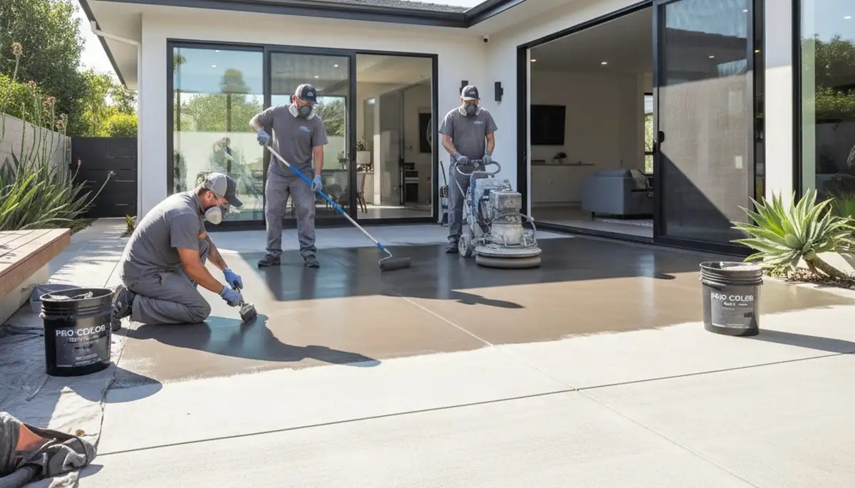 Professional concrete staining on residential patio in Mesa, AZ for durable desert finish