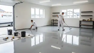 Professional epoxy garage floor coating in Mesa AZ with durable, glossy finish for home workshops