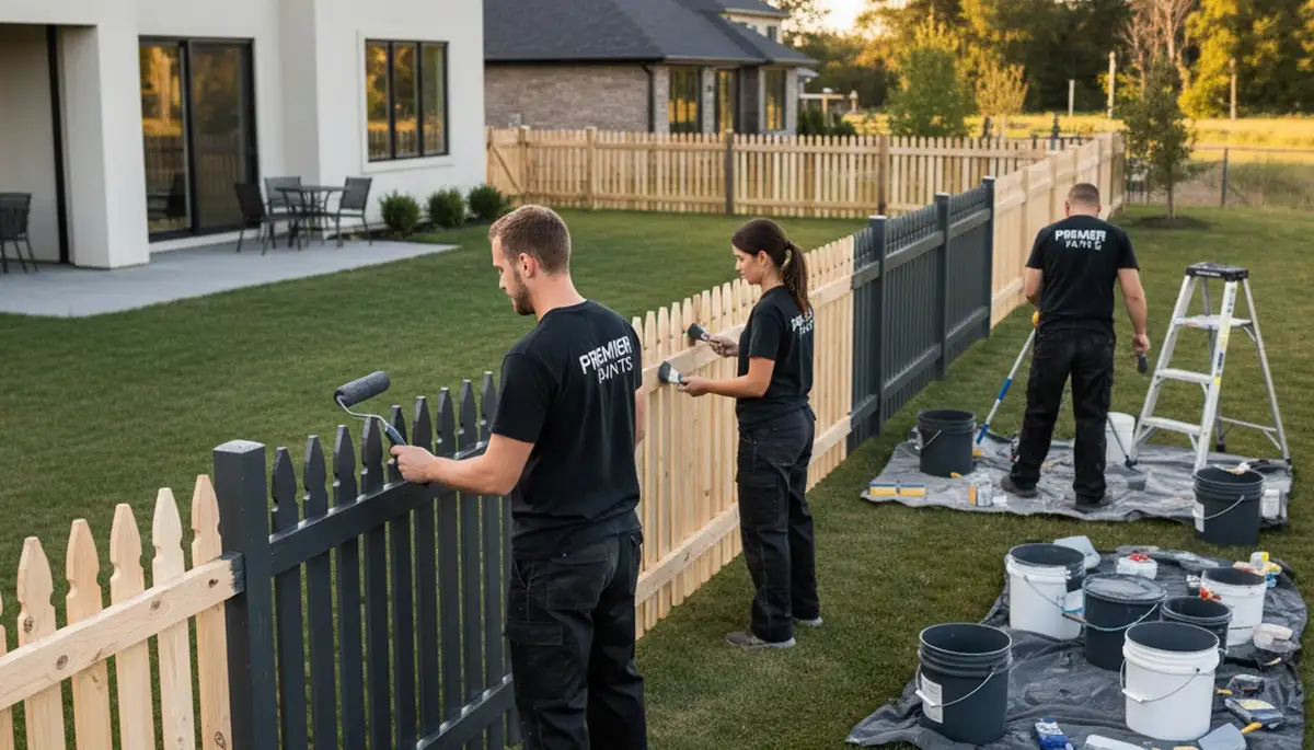 Professional fence painting in Mesa, AZ showcasing durable sun-resistant wood finish