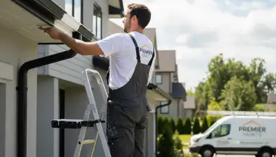 Professional gutter painters coating home exterior in Mesa, AZ for durable weather-resistant finish