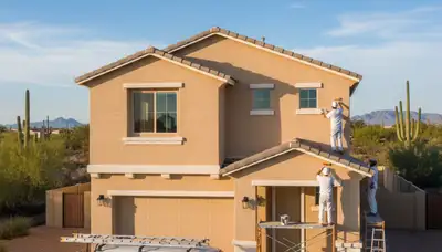 Mesa, AZ house-painting service crew preparing a home exterior for professional painting