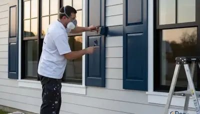 Professional shutter painting and refinishing on a Mesa, AZ home exterior by expert painters