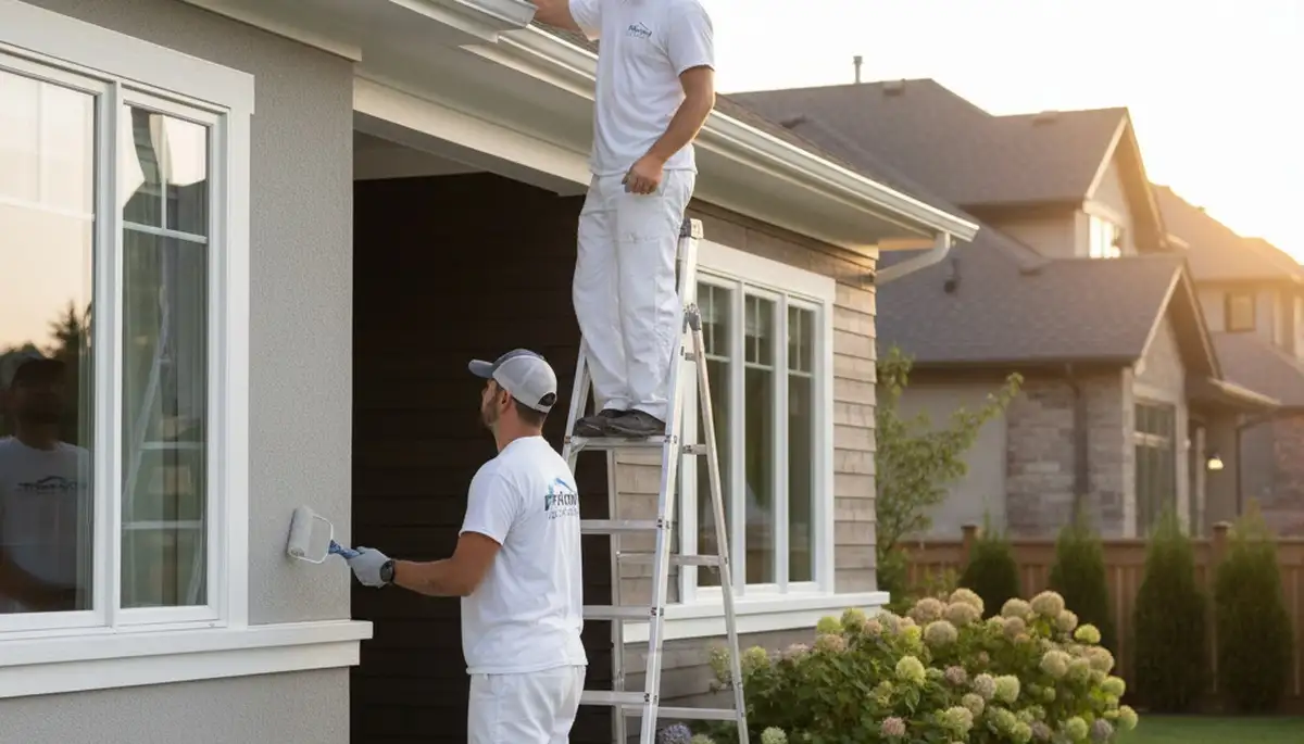 Professional trim and fascia painting on a Mesa AZ home exterior by expert house painters