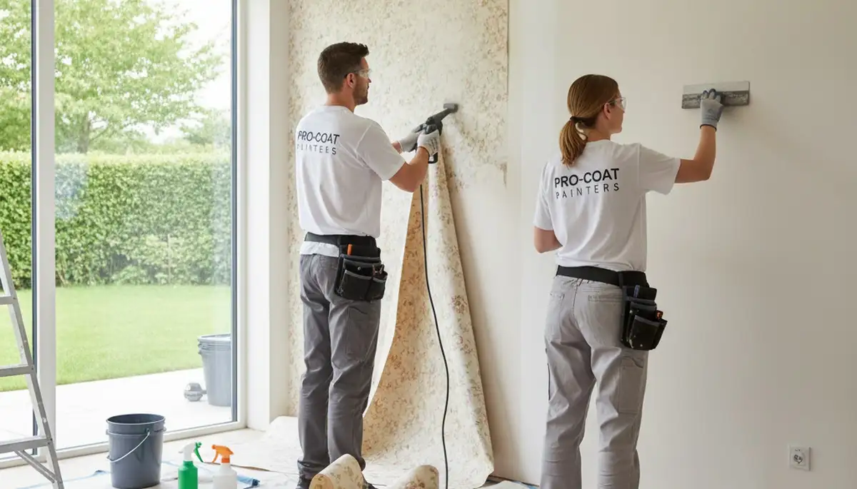 Professional wallpaper removal service in Mesa, AZ preparing drywall for new interior paint